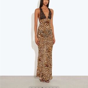 Rat & Boa Leopard Lace Trim Maxi Dress in Brown